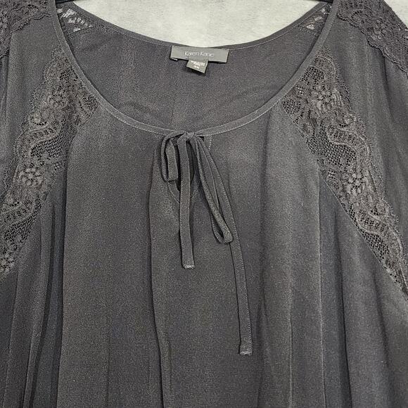 Karen Kane Peasant Long Blouse Black Lace Detail 3X Key‎ Hole Collar Boho - Picture 3 of 11